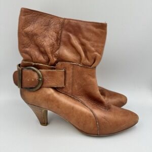 Steve Madden Brown Leather 7 Slouchy Heeled Ankle Boot Casual Spain